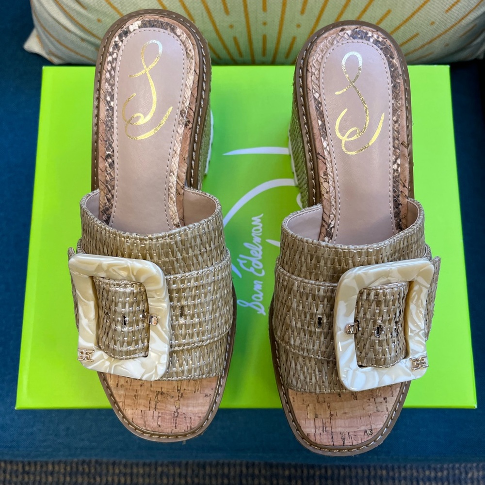 Sam Edelman Livi Natural Raffia Wedges NEW